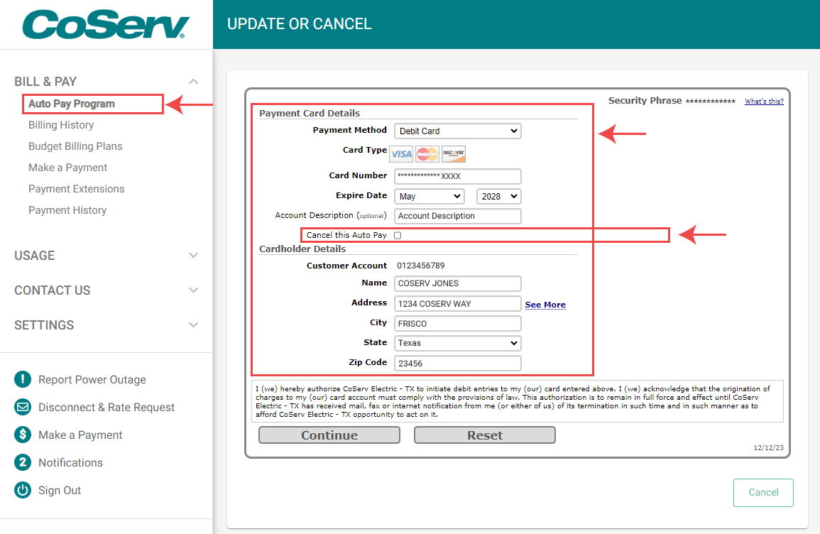 Update or Cancel Screenshot