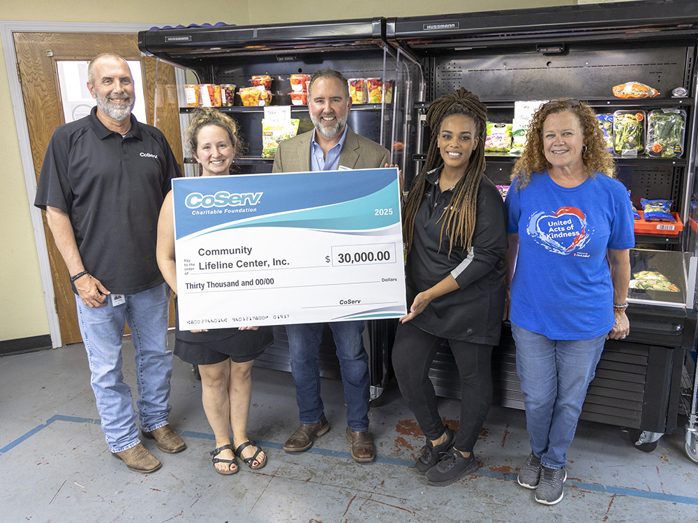 CCF Check for 30,000 to Community Lifeline Center, McKinney.

Robin Forsythe, Executive Director
Chris McCraw, CoServ Board Member
Unknown
Amy Wyatt, Director of Programs