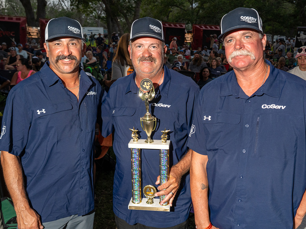 CoServ Senior Journeyman Team won 3rd place  Overall at the 2025 Texas Lineman Rodeo. Pictured (L to R) Alex Garza, Luke Hawkins and Chris Hammonds.