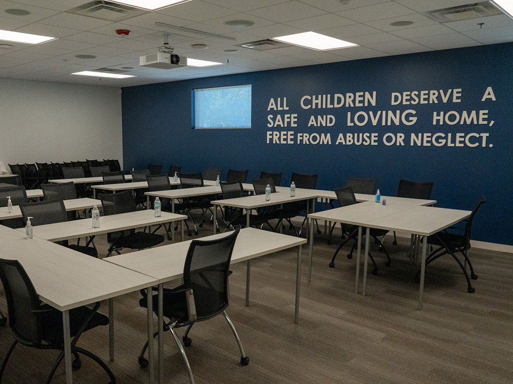 The CCF grant from 2023 equipped this conference room with state-of-the-art audio and visual technology for training sessions.