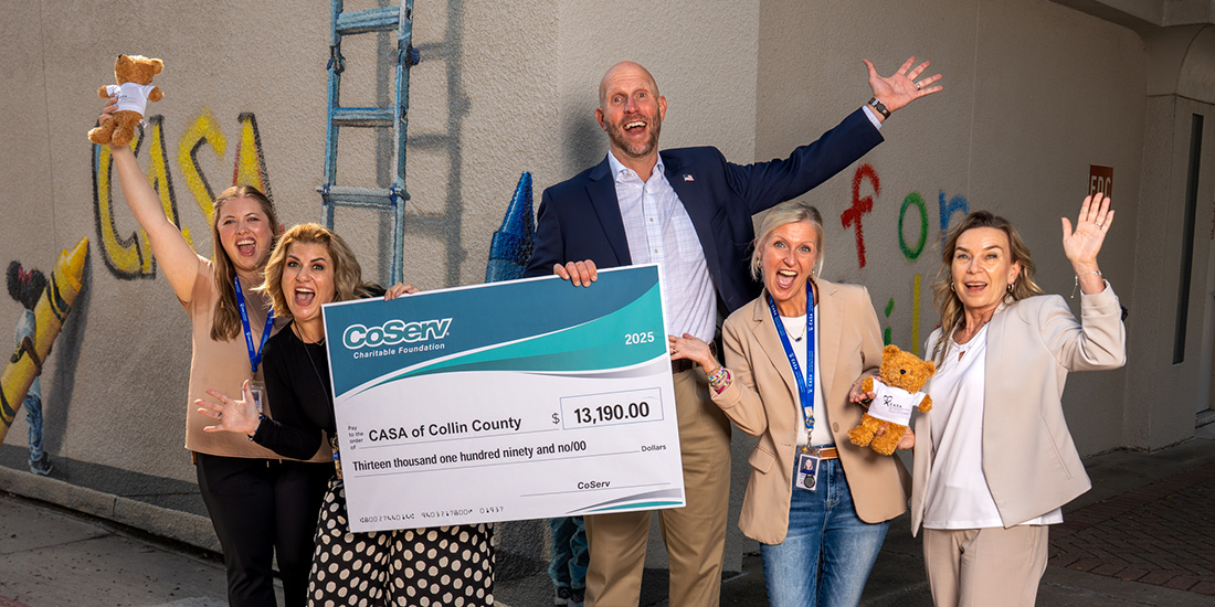 The CoServ Charitable Foundation presented two grants totaling $13,190 to CASA of Collin County in recent years. Pictured left to right: Brooke Kuene, CASA's Donor Relations Manager, Tricia Clifton, CASA CEO, Chance Adair, CoServ Electric Board Director for District 7, Jessica Dunn, CASA's Chief Philanthropy Office and Jennifer Ebert, CCF Coordinator. Photos by BRIAN ELLEDGE/CoServ 
